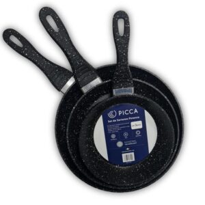 Juego de Sartenes PICCA | 3 Piezas Marmol | 20", 24", 28"cm | Color Negro