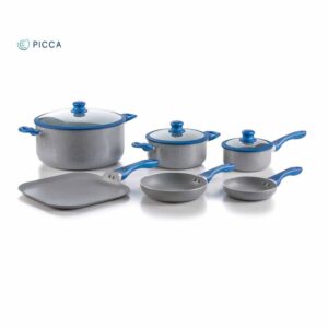 Batería de Cocina PICCA | 9 piezas | Mármol BARI | Color Gris Stone Azul