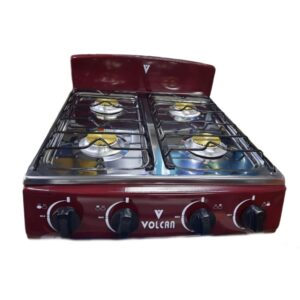 Estufa de Mesa VOLCAN de Gas | 4 Hornillas | BRONCE | color Vino Tinto
