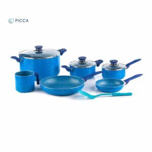 Batería de cocina PICCA 10 piezas | LAZIO Color Azul con Puntos Plateados