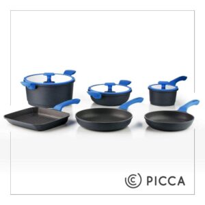 Bateria de cocina PICCA 9 piezas MARMOL | BELLAGIO Color gris con efecto Azul