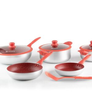 Batería de Cocina PICCA 9 Piezas | ROMA color ROJO Y PLATA PI009BMR