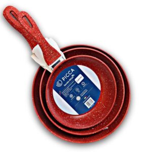 Juego de Sartenes PICCA | 3 Piezas Mármol | 20", 24", 28"cm | Color Rojo