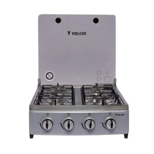 Estufa de Mesa VOLCAN de Gas | 4 Hornillas | Con Tapadera Quemadores de Aluminio