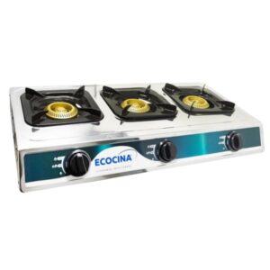 Estufa de Mesa ECOCINA de Gas | 3 Hornillas | Con Chispero | Acero Inoxidable