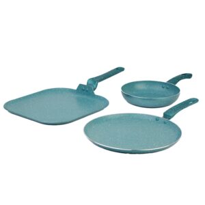 Juego de sartenes PICCA Multiple | 1 Sarten 20 cm, 1 Crepero/Panquequero 26 cm, 1 plancha 28 cm | Color Turquesa | PI003SSTMU