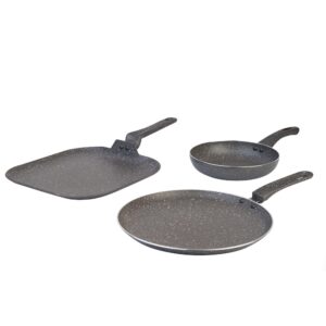 Juego de sartenes PICCA Multiple | 1 Sarten 20 cm, 1 Crepero/Panquequero 26 cm, 1 plancha 28 cm | Color Gris | PI003SSTMG
