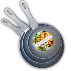 Juego de Sartenes PICCA | 3 Piezas Mármol | 20", 24", 28"cm | Color Gris